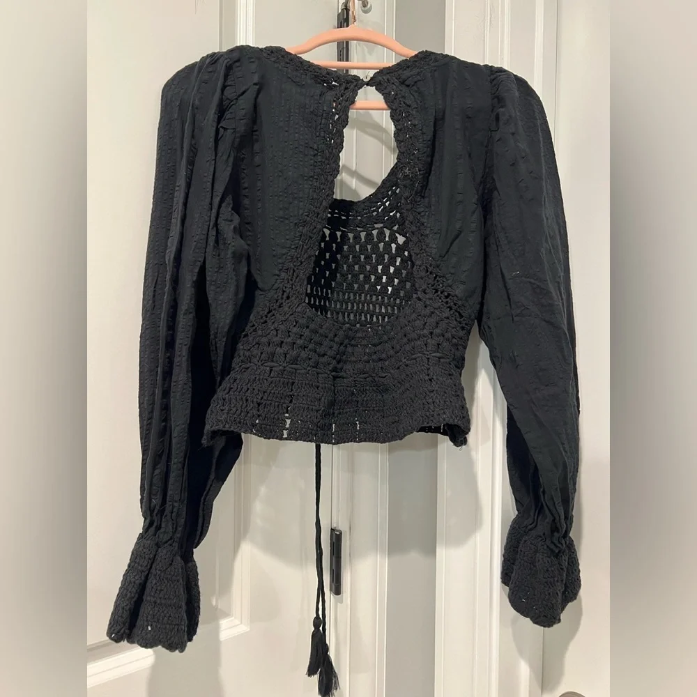 Free People Megan Crochet Top in Black Size XS NWT